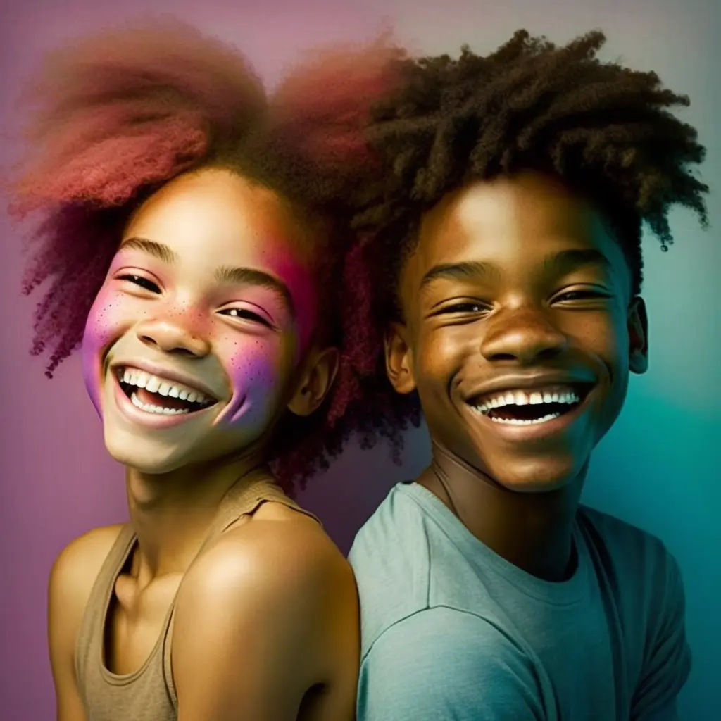 happy black boy & girl smiling